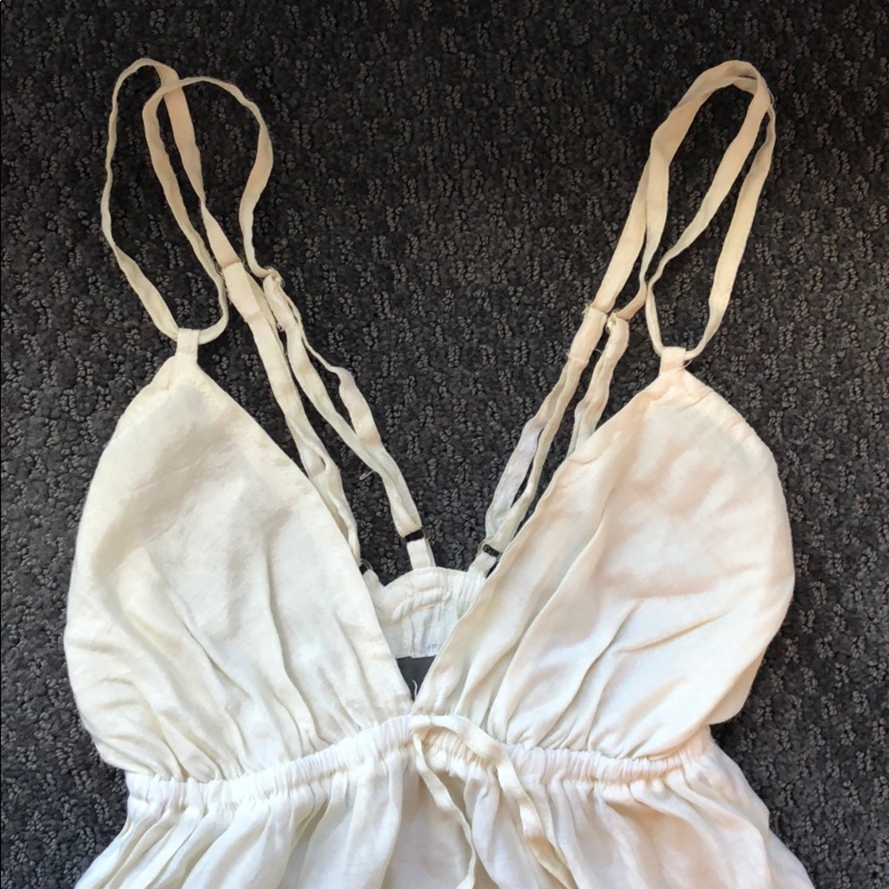 Cream coloured silk tank blouse with lace trim